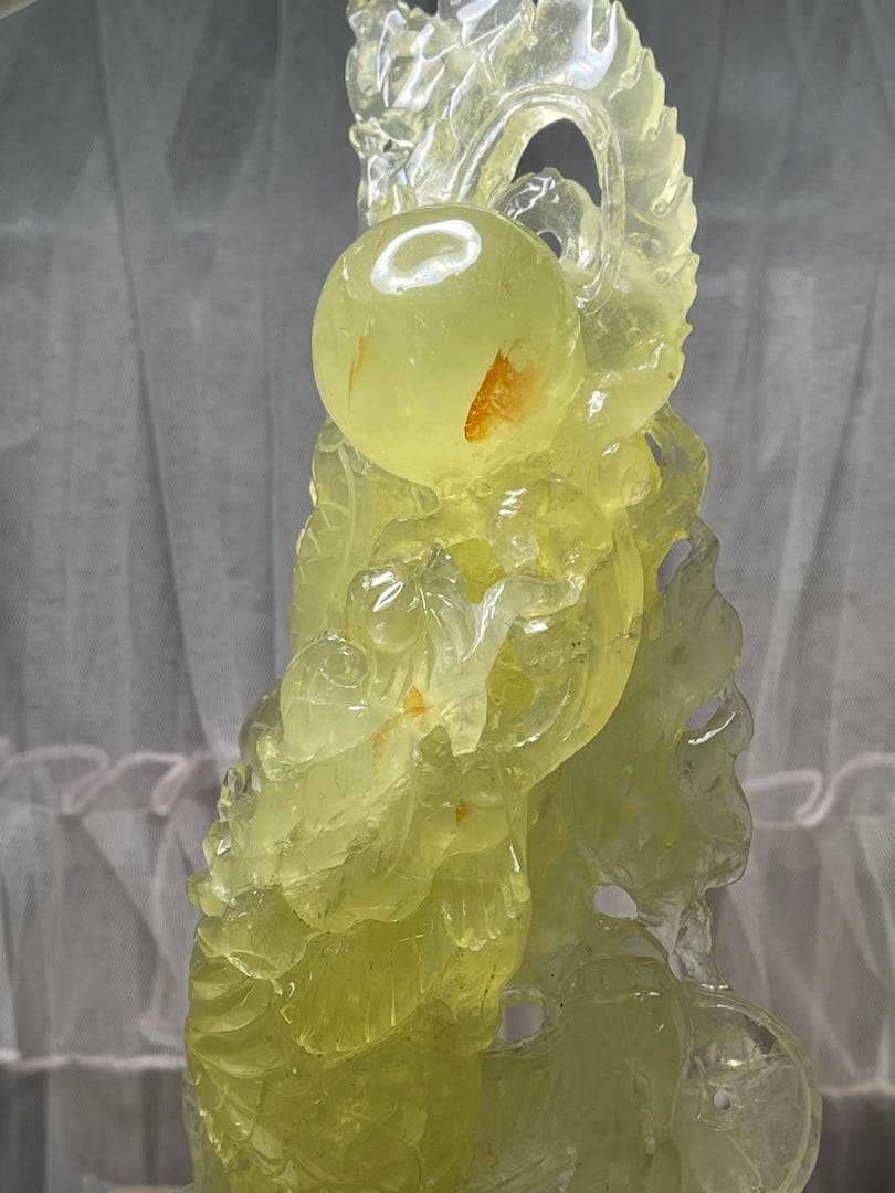 天然石　高品質　綺麗　高透明　シトリン　龍　手彫り置物 原石