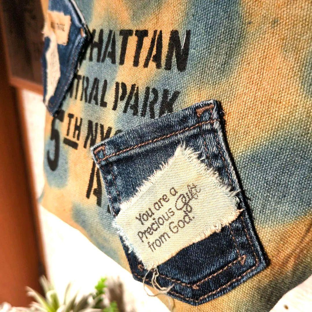 ［竜そば］デニムリメイク☆バッグチャーム付手染めミニトートバッグ✨️