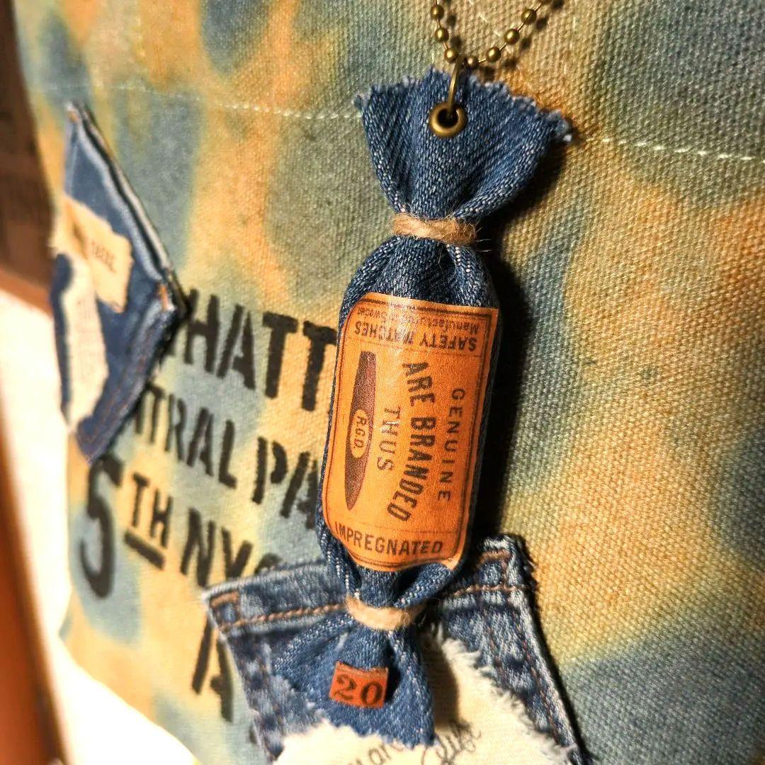 ［竜そば］デニムリメイク☆バッグチャーム付手染めミニトートバッグ✨️