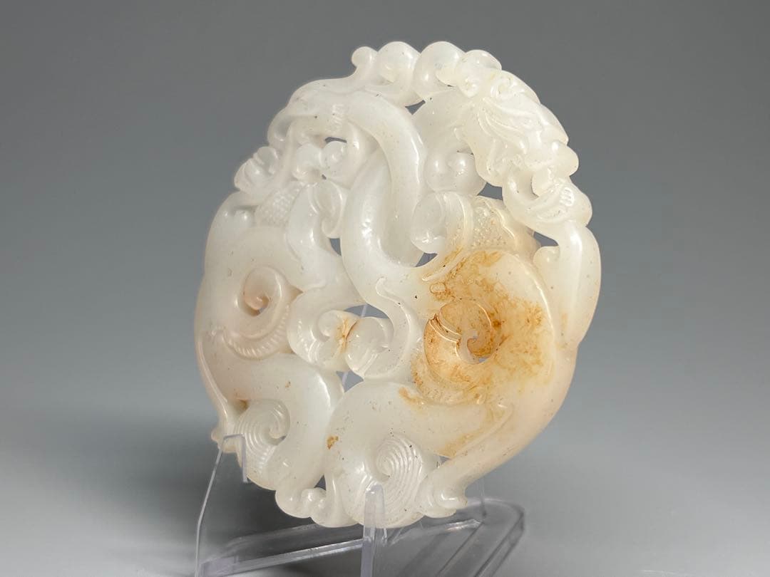 中国美術　和田玉　白玉　骨董品　細工彫刻　　唐物　風水置物　お守り　根付　縁起物