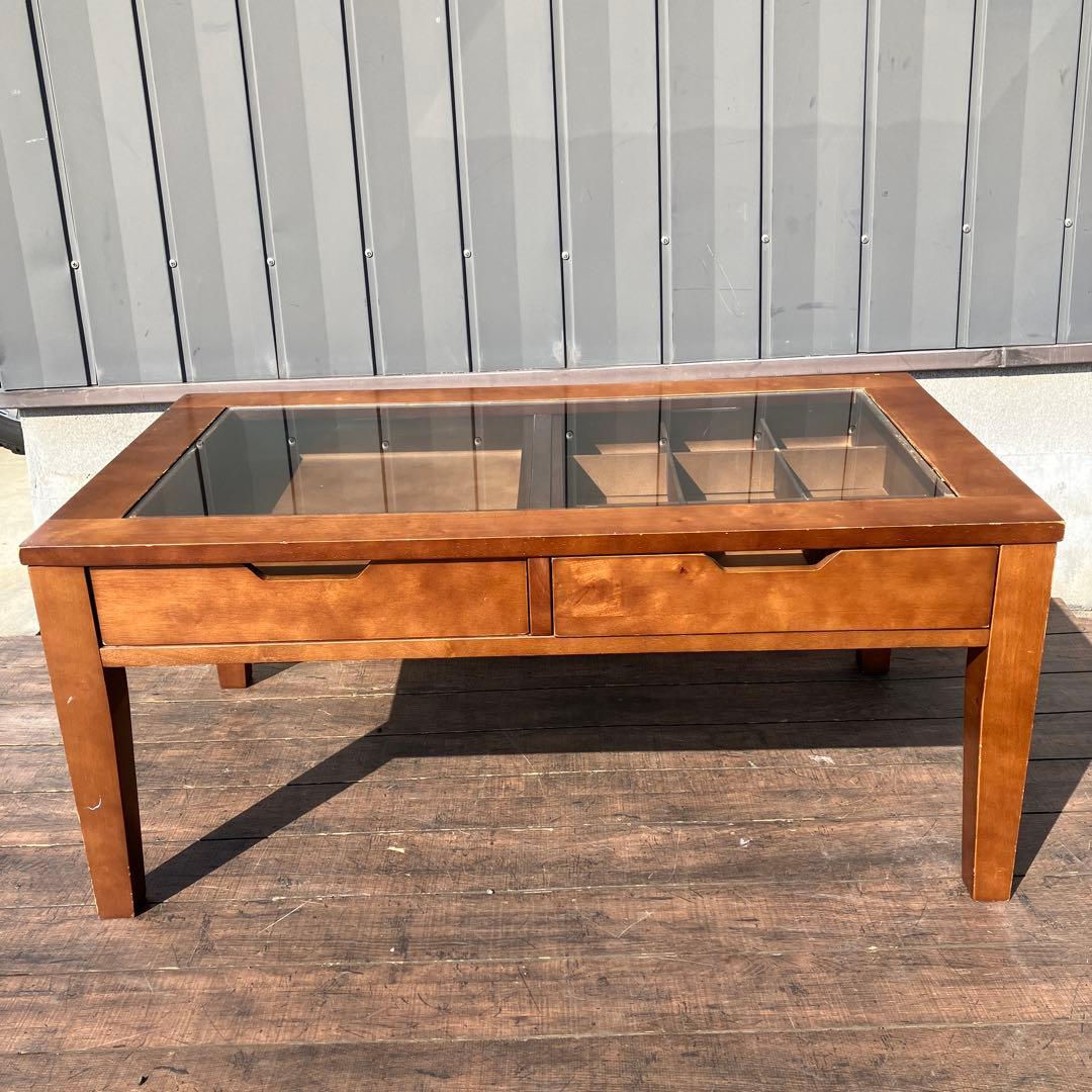 が コレクションテーブル ガラス天板 センターテーブル ローテーブル 木製