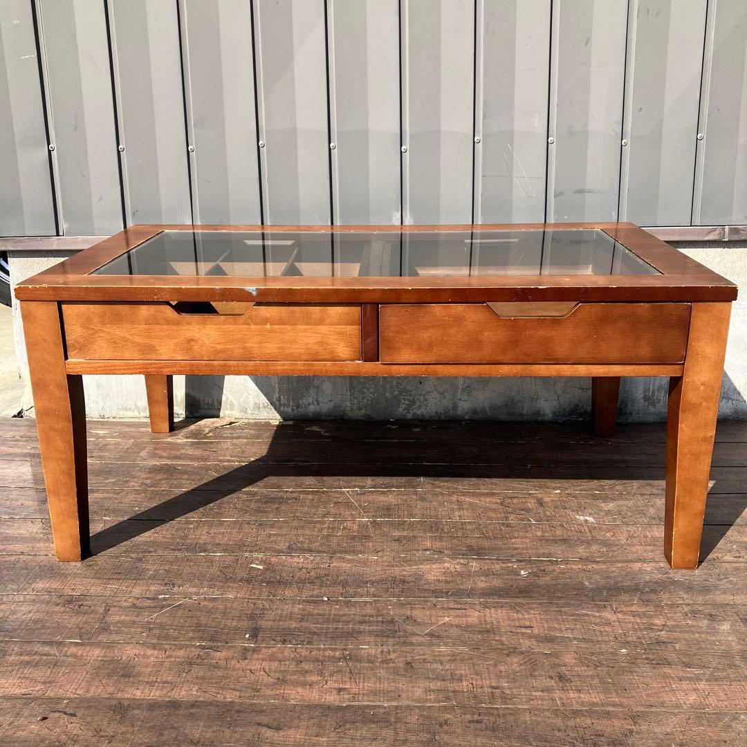 が コレクションテーブル ガラス天板 センターテーブル ローテーブル 木製