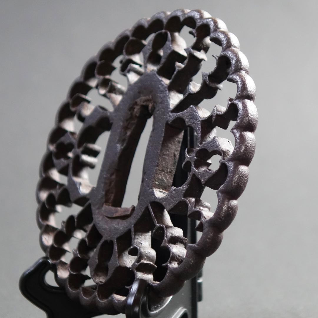 京透 抱茗荷雁金透鍔】(鍔箱・布団付き) 鍔 鐔 刀装具 日本刀 武具