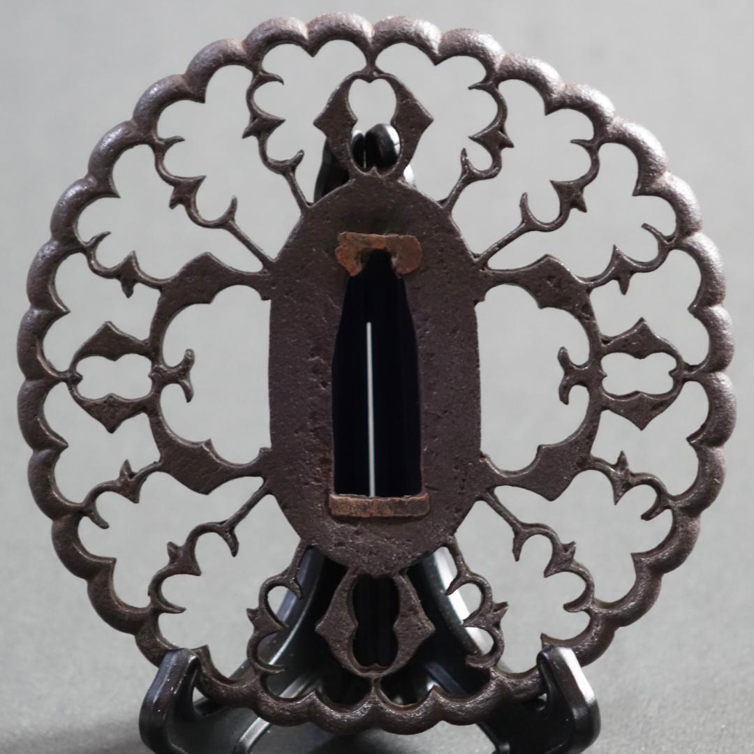 京透 抱茗荷雁金透鍔】(鍔箱・布団付き) 鍔 鐔 刀装具 日本刀 武具