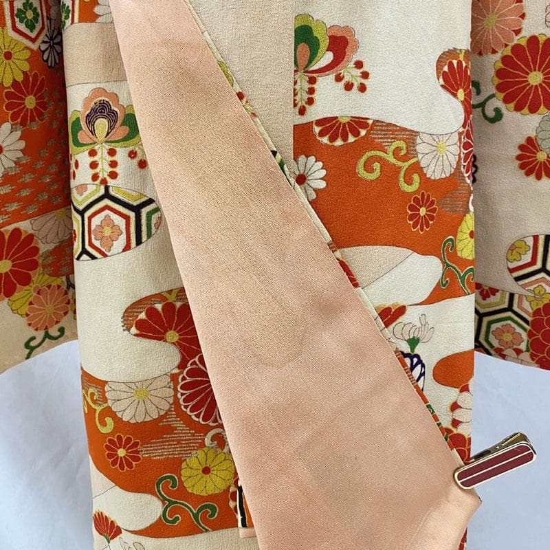 508ag48◎七五三 七歳 女児 アンティーク着物&袋帯&長襦袢 濃い朱色◎