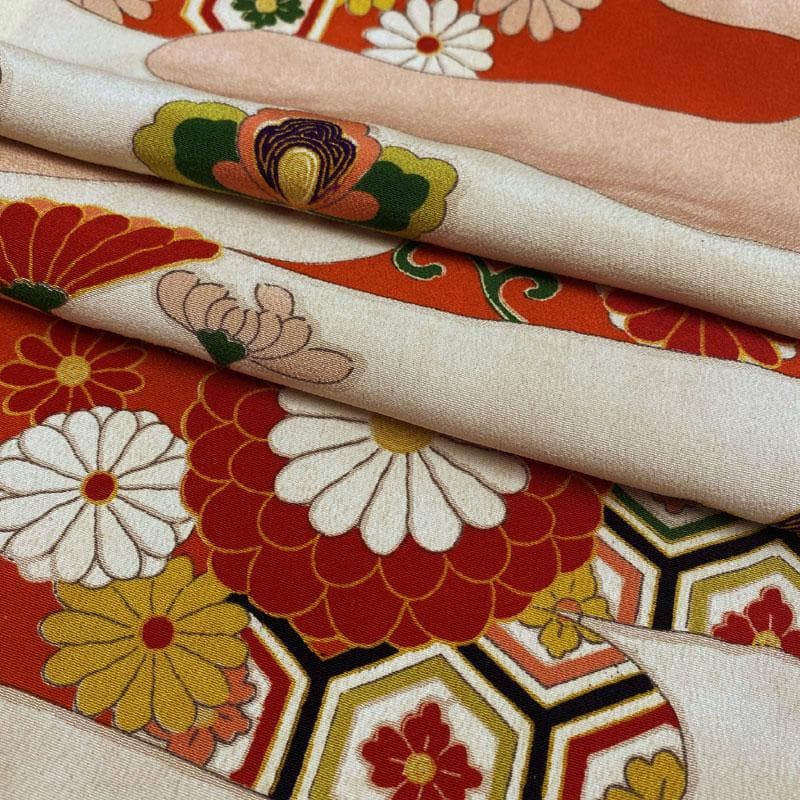 508ag48◎七五三 七歳 女児 アンティーク着物&袋帯&長襦袢 濃い朱色◎