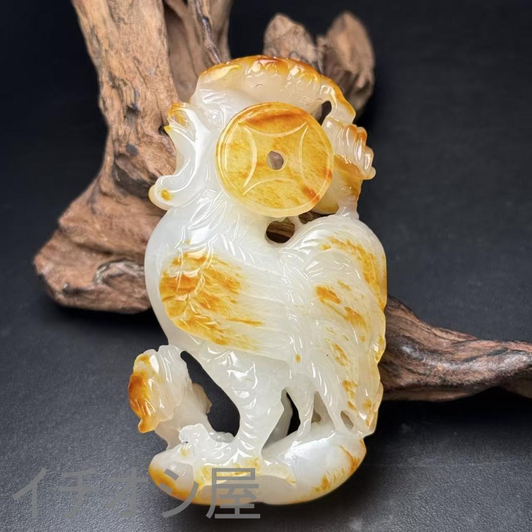 中国古美術【和田古玉 彫刻 鶏】縁起物 官運上昇 時代物 古賞物 古置物 裝身具