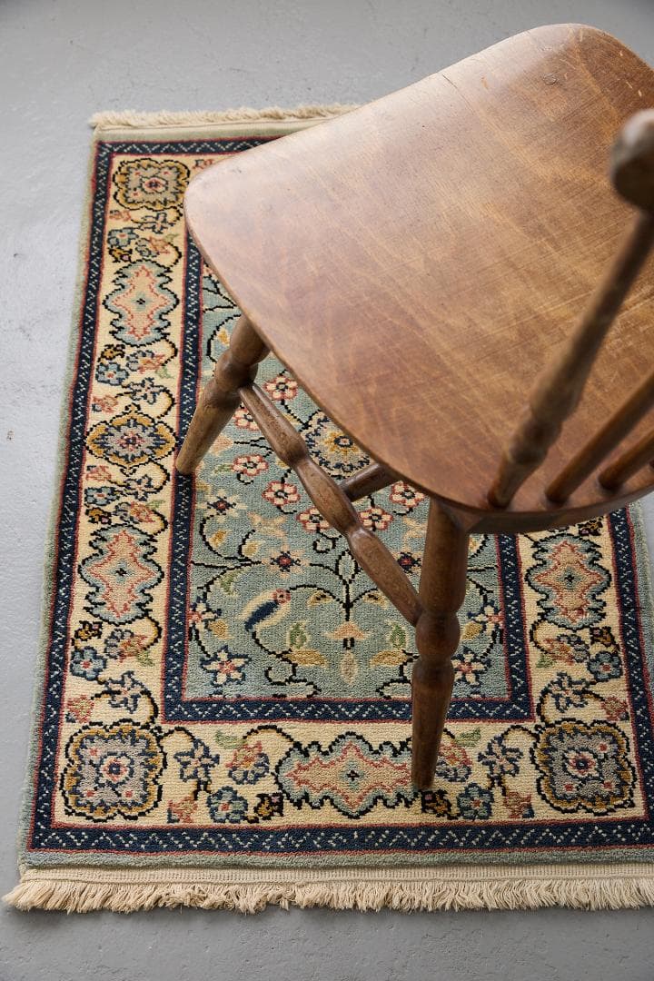 ヴィンテージラグ ペルシャ絨毯 ナイン産（101×64cm）水色 青 黄 赤 緑