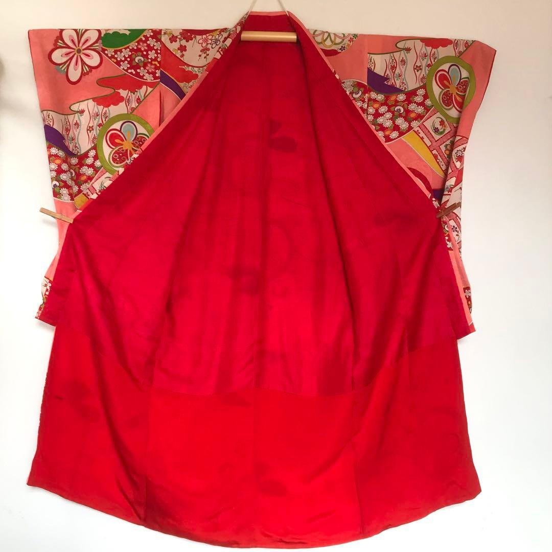 正絹 アンティーク着物 女の子 七五三 ◇丸紋 古典柄