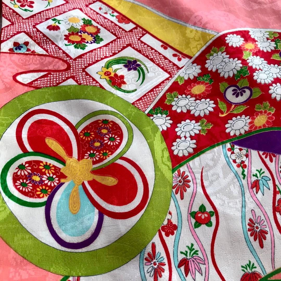 正絹 アンティーク着物 女の子 七五三 ◇丸紋 古典柄