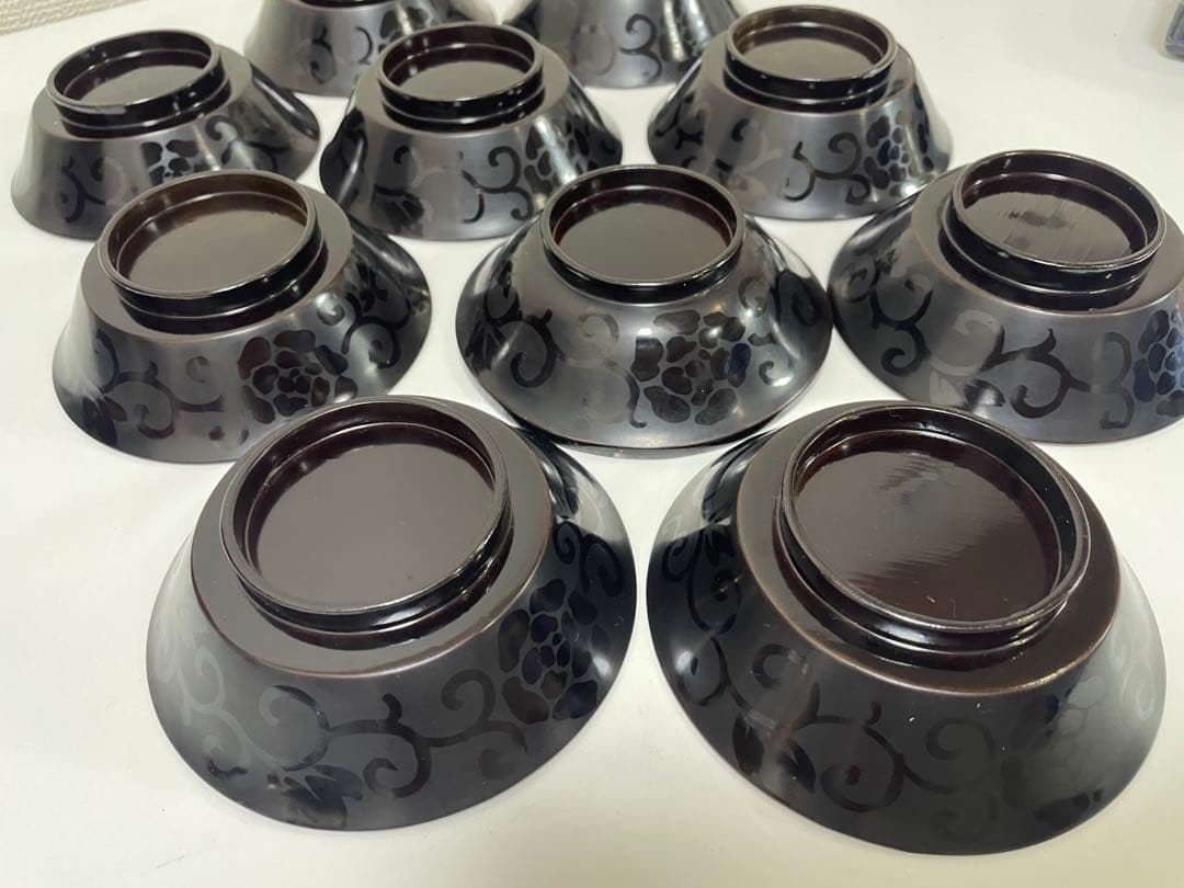 黒漆器 黒漆 内黒塗 漆器 吸物 懐石椀 煮物椀 10客 唐草柄 アンティーク