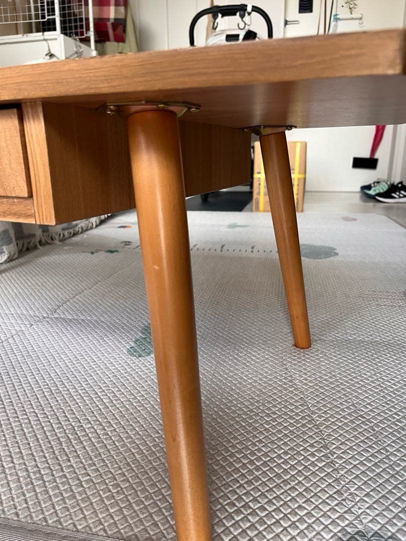 お洒落な両サイドがまるいセンターテーブル 引出し付き 幅110cm ローテーブル