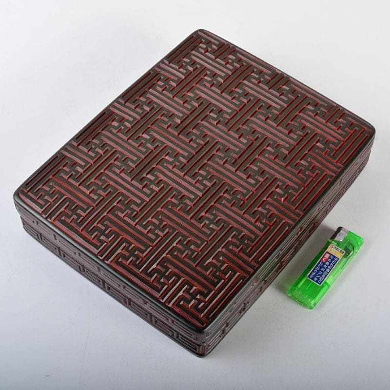 中国　唐物　堆朱　堆黒　倶利雕　四方硯箱　D　R5842