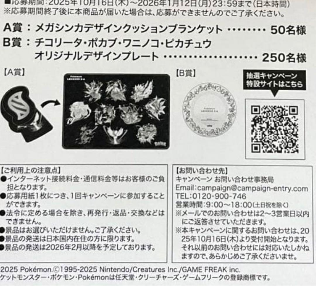 ポケモンレジェンズZA メガシンカデザインクッションブランケット A賞 当選品