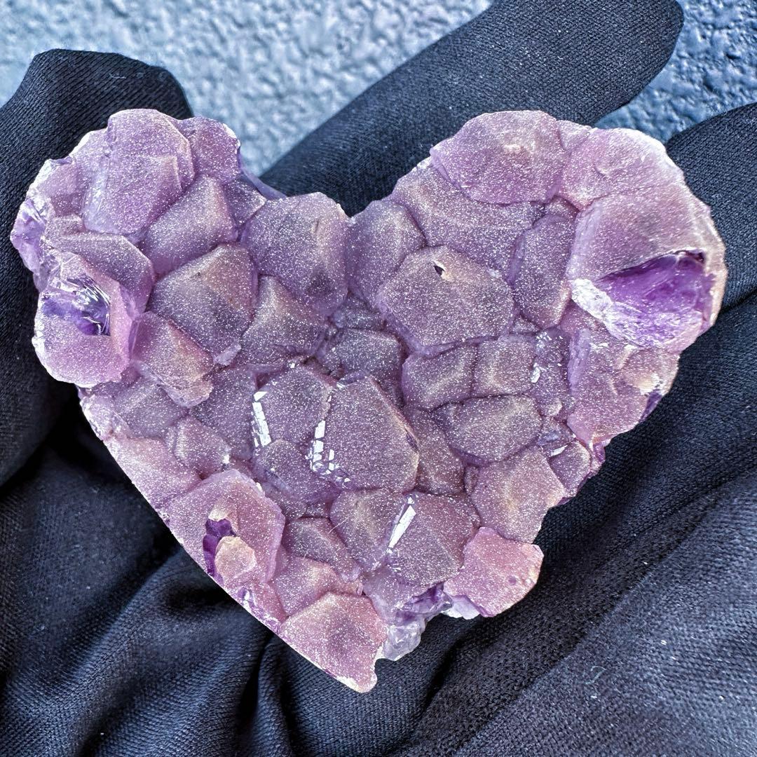 希少2回結晶❗️アメジストハート型❤︎クラスターパワーストーン原石水晶A1309