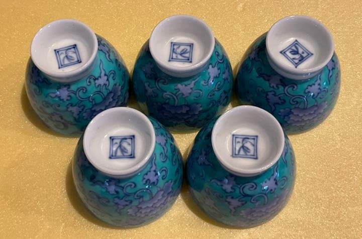 香蘭社　青華緑彩唐草文　手描き　酒器7点セット