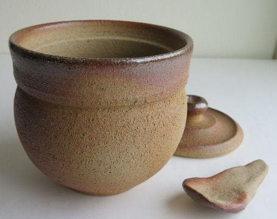 101■光山窯 福田光宏作 唐津焼▲二丈の塩つぼ さじ付き▼約100ｇが入る