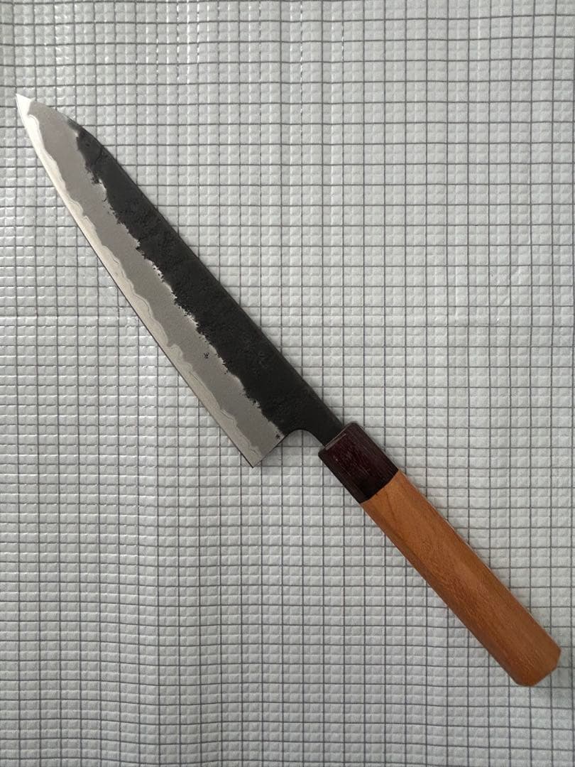 仙助 包丁 牛刀 牛刀包丁 青紙スーパー 黒肌梨地 欅八角柄 210mm ①