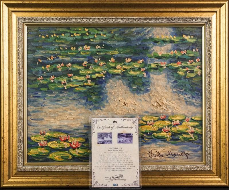 モネ　油彩　肉筆『睡蓮』表サイン　ギャラリー販売証明書　F6号　額装　b562