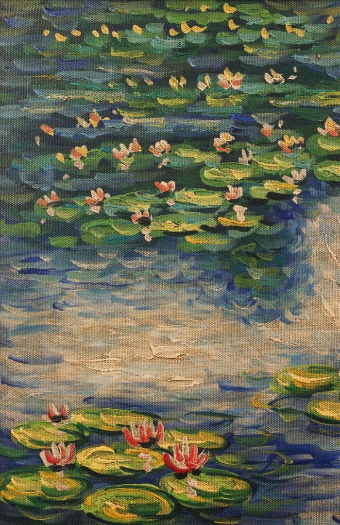 モネ　油彩　肉筆『睡蓮』表サイン　ギャラリー販売証明書　F6号　額装　b562