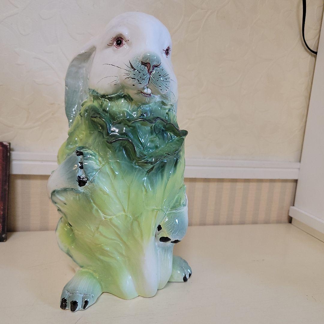 ウサギの置物　陶器製　ヴィンテージ　垂れ耳ウサギのオブジェ　希少