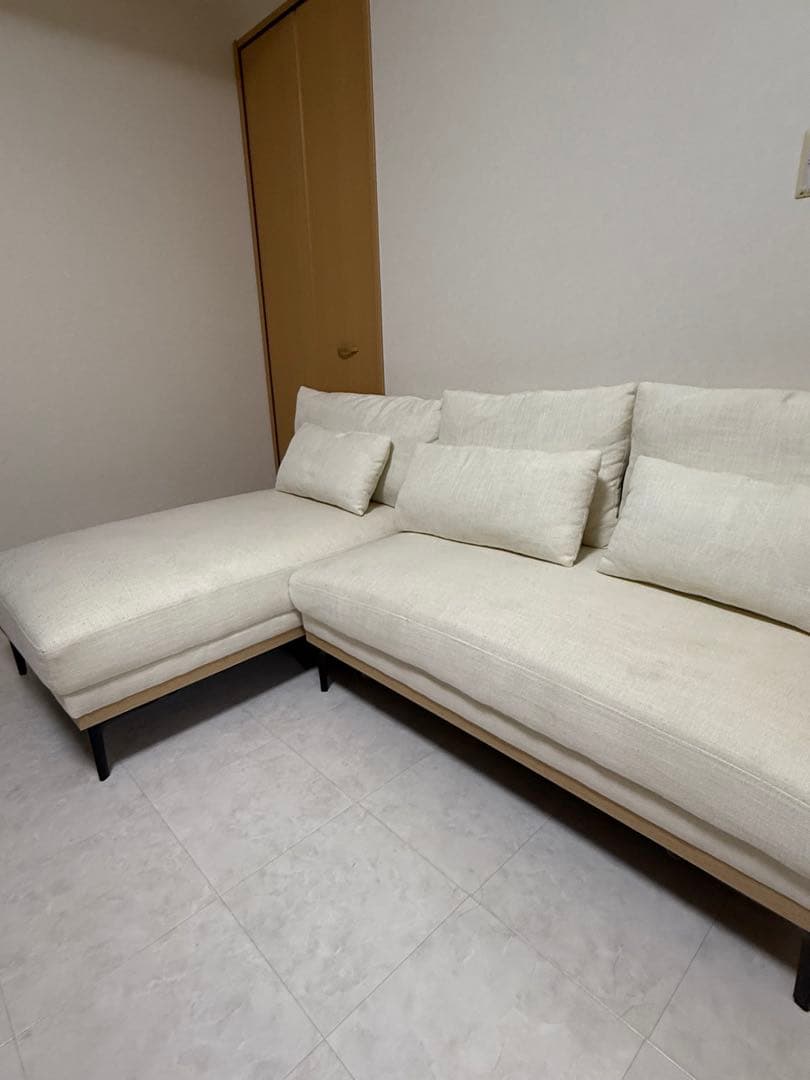 幅196cm・アームレス広々3人掛け ワイドカウチソファ L字 モダンデコ