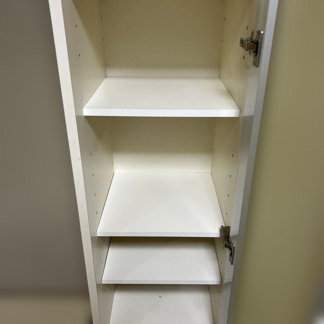 クリーム ガラス扉 スリム キャビネット