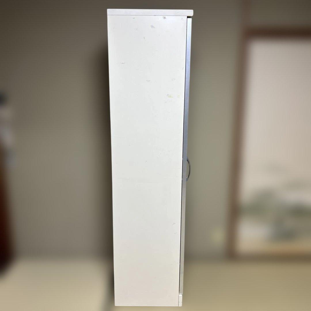 クリーム ガラス扉 スリム キャビネット