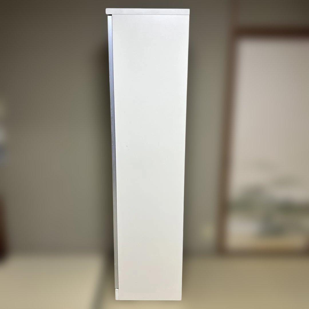 クリーム ガラス扉 スリム キャビネット