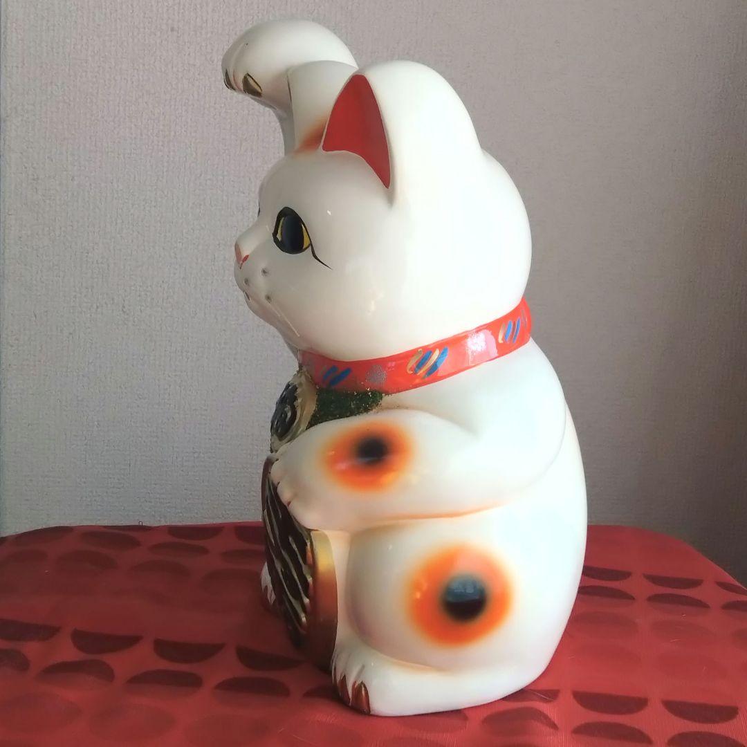 12/21迄値引✨飾り映え抜群！お金呼び招き猫》白色猫右手上げ8号手長・現品限り