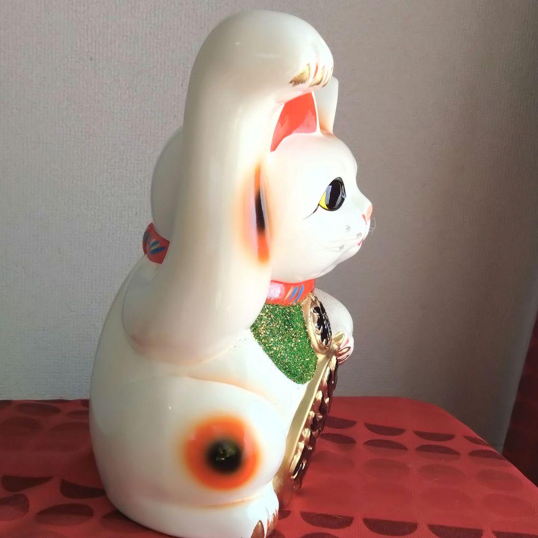 12/21迄値引✨飾り映え抜群！お金呼び招き猫》白色猫右手上げ8号手長・現品限り