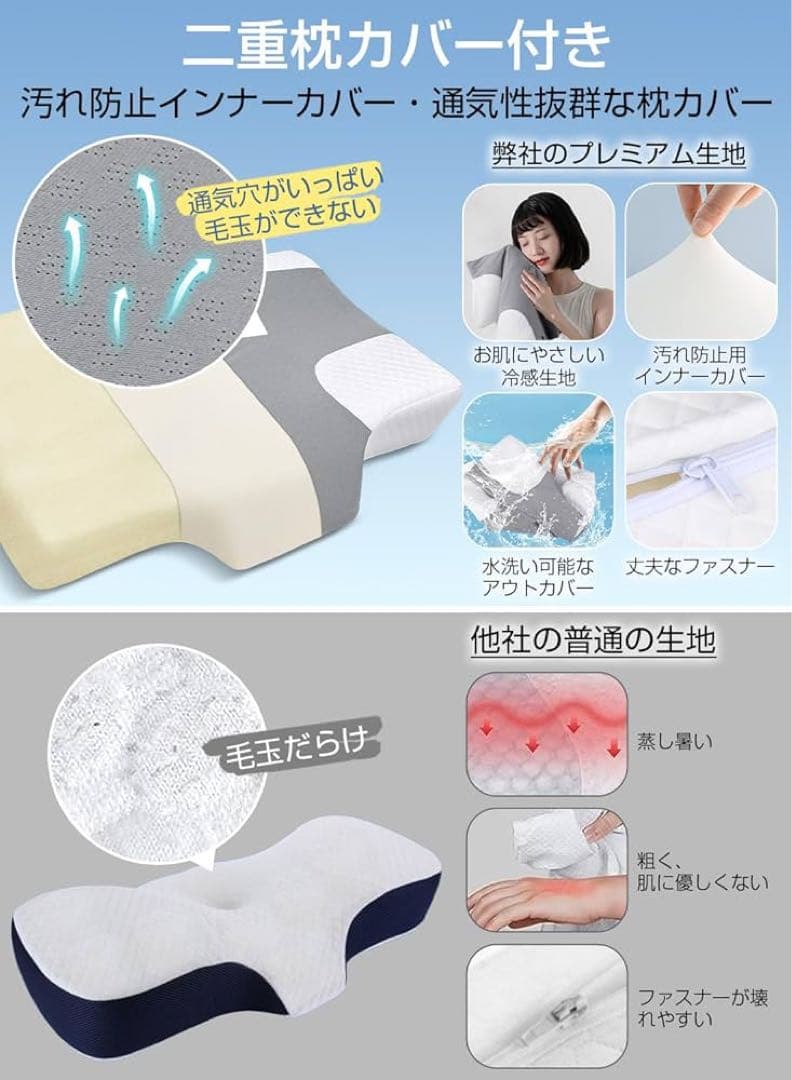 LAOGOT 枕 首が痛くならない 低め高め兼用 耳と後頭部の凹型中空設計 首こ