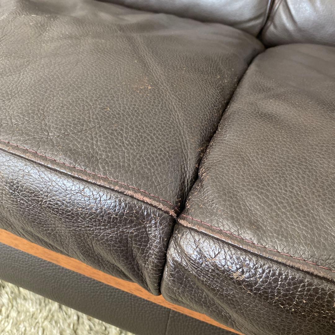 ソファ　日本製　牛革　革　シボ加工　ソファー　革ソファ　茶色　送料込