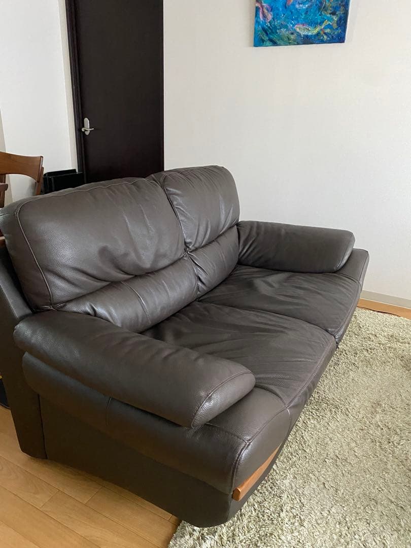 ソファ　日本製　牛革　革　シボ加工　ソファー　革ソファ　茶色　送料込