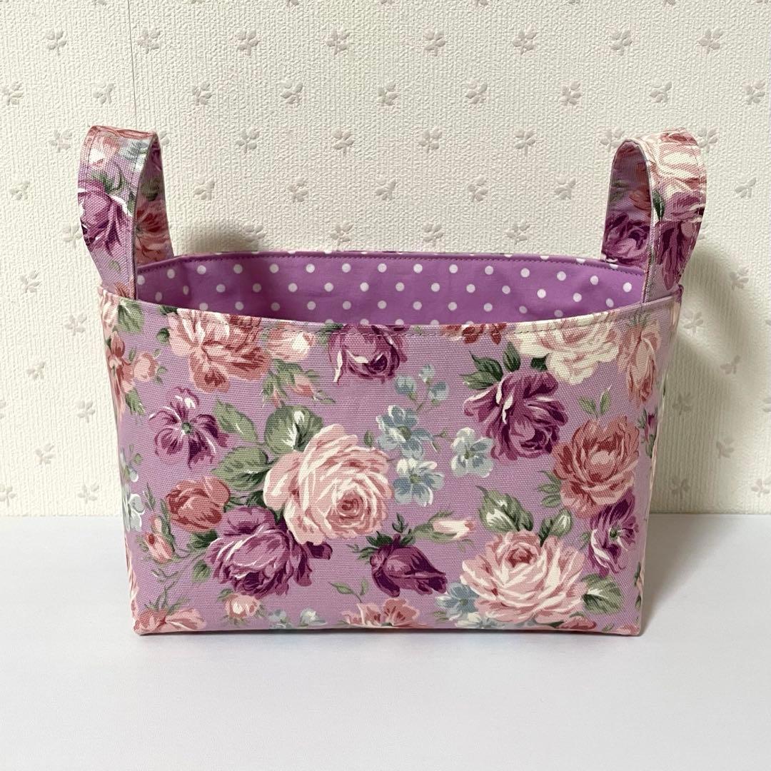 【♡…陽菜…♡です】布バスケット３個セット　薔薇柄　紫色　ハンドメイド