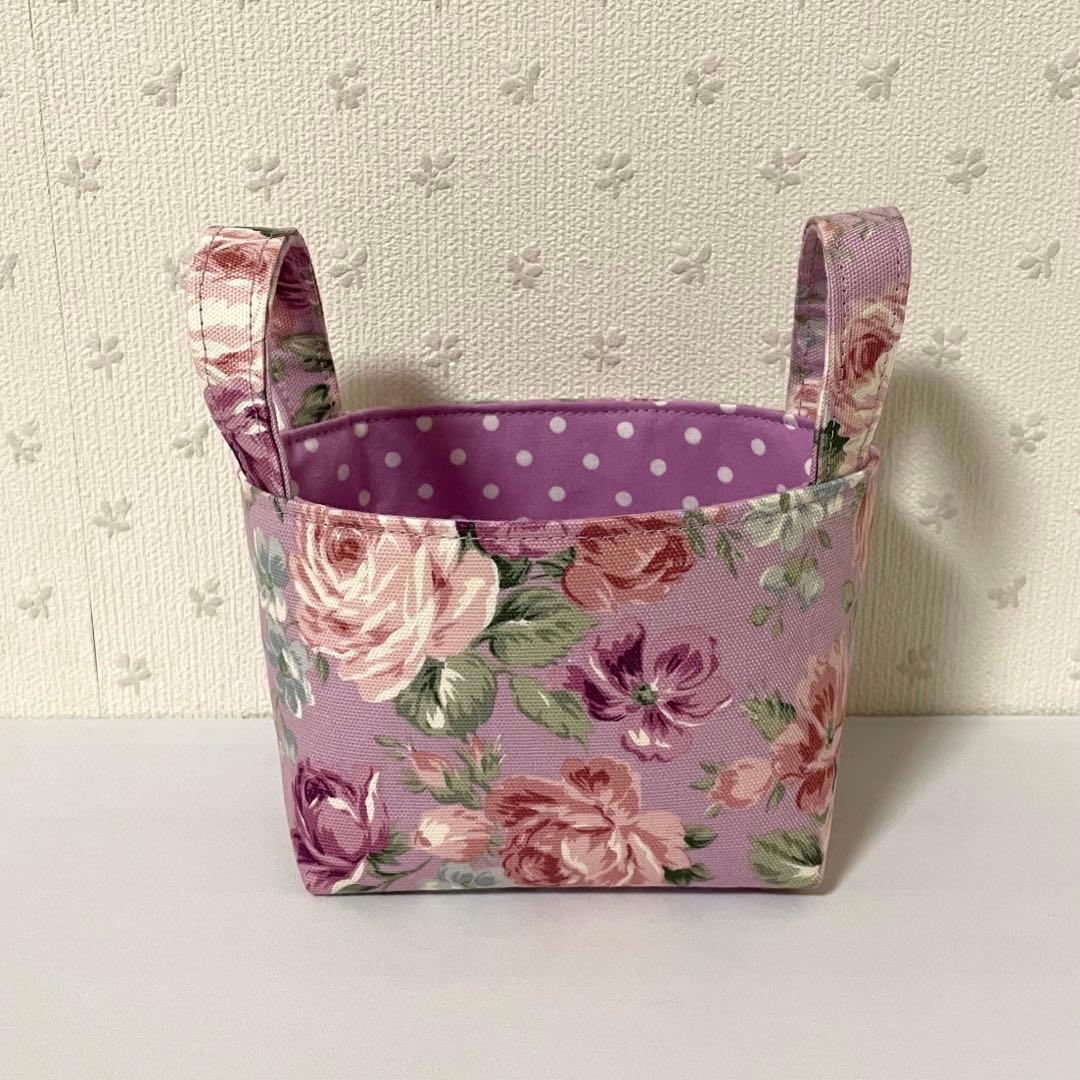【♡…陽菜…♡です】布バスケット３個セット　薔薇柄　紫色　ハンドメイド