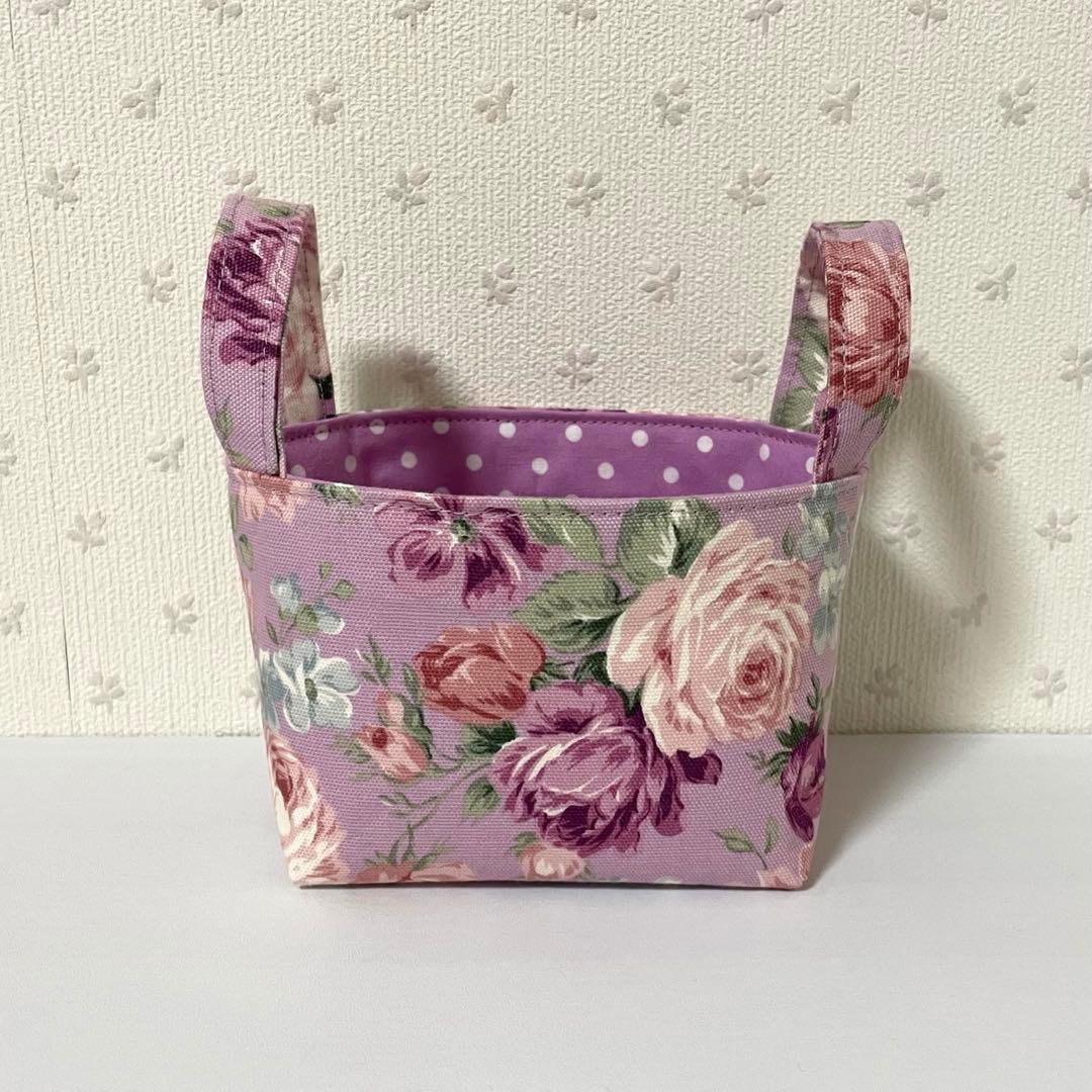 【♡…陽菜…♡です】布バスケット３個セット　薔薇柄　紫色　ハンドメイド