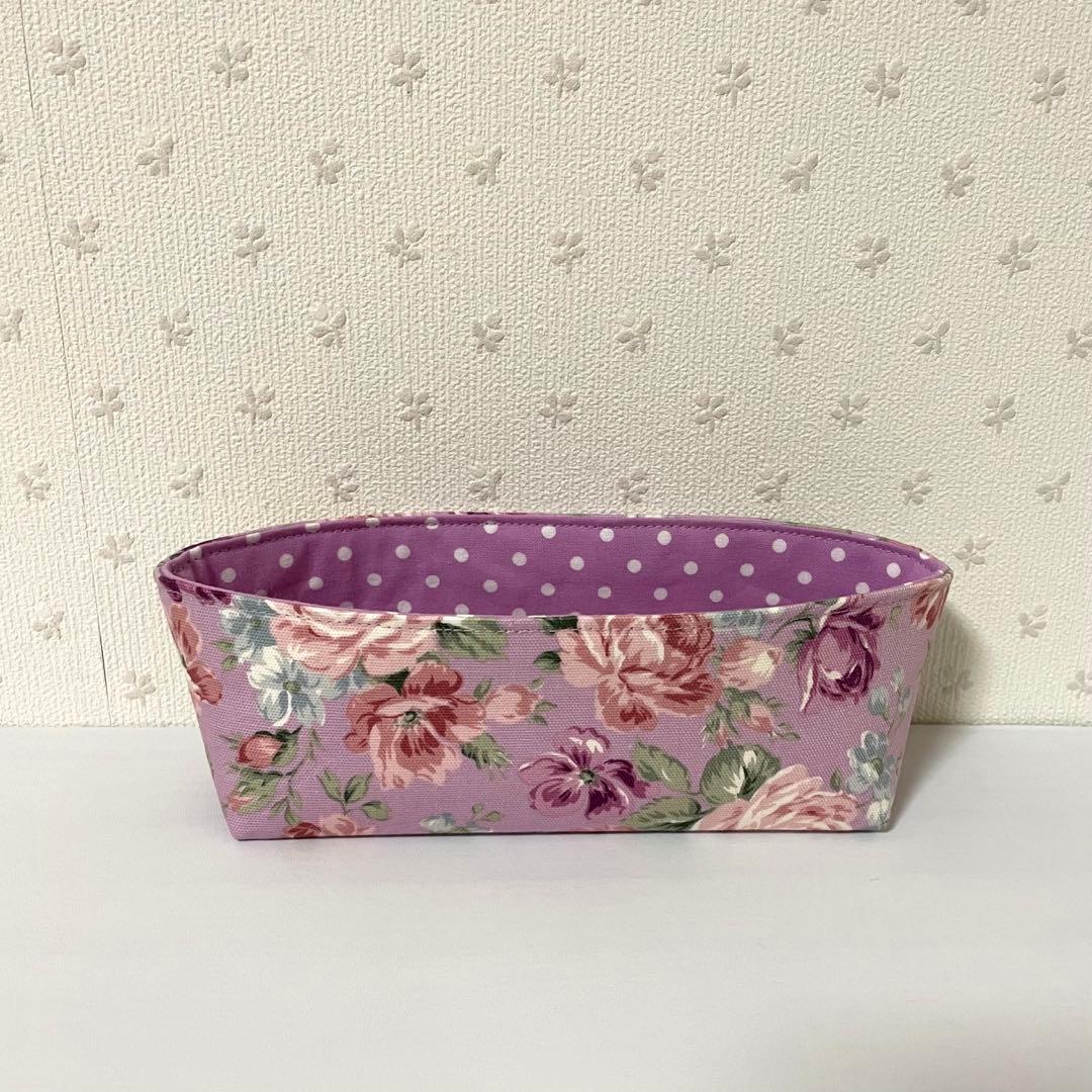【♡…陽菜…♡です】布バスケット３個セット　薔薇柄　紫色　ハンドメイド
