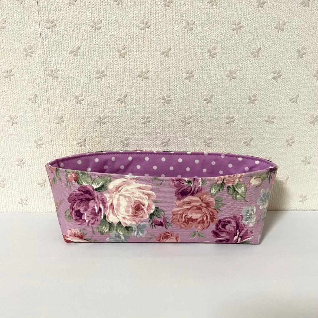 【♡…陽菜…♡です】布バスケット３個セット　薔薇柄　紫色　ハンドメイド