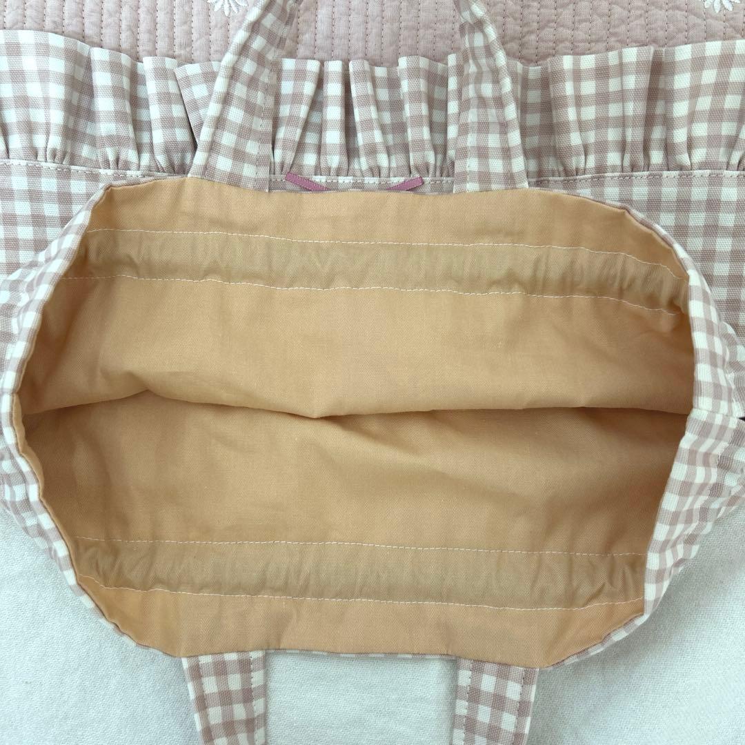 入園入学3点セット　【ピンクお花ヌビ×くすみピンク】　女の子　大きめ　手提げ