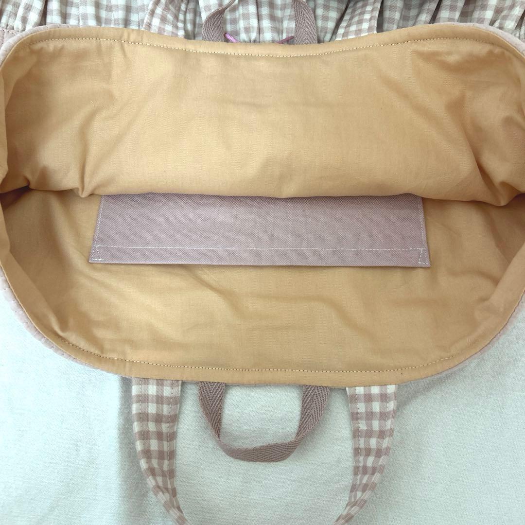 入園入学3点セット　【ピンクお花ヌビ×くすみピンク】　女の子　大きめ　手提げ