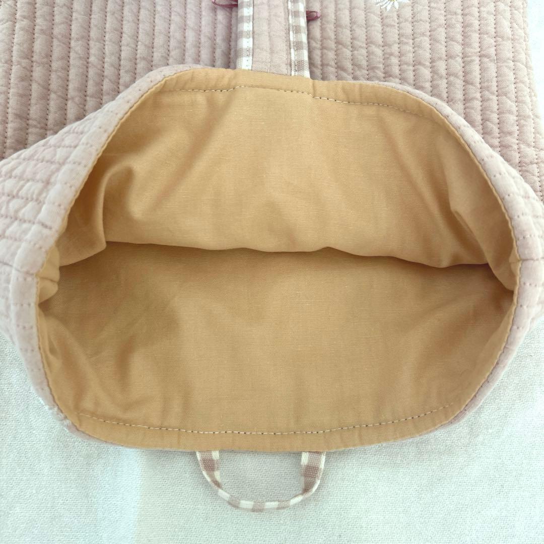 入園入学3点セット　【ピンクお花ヌビ×くすみピンク】　女の子　大きめ　手提げ