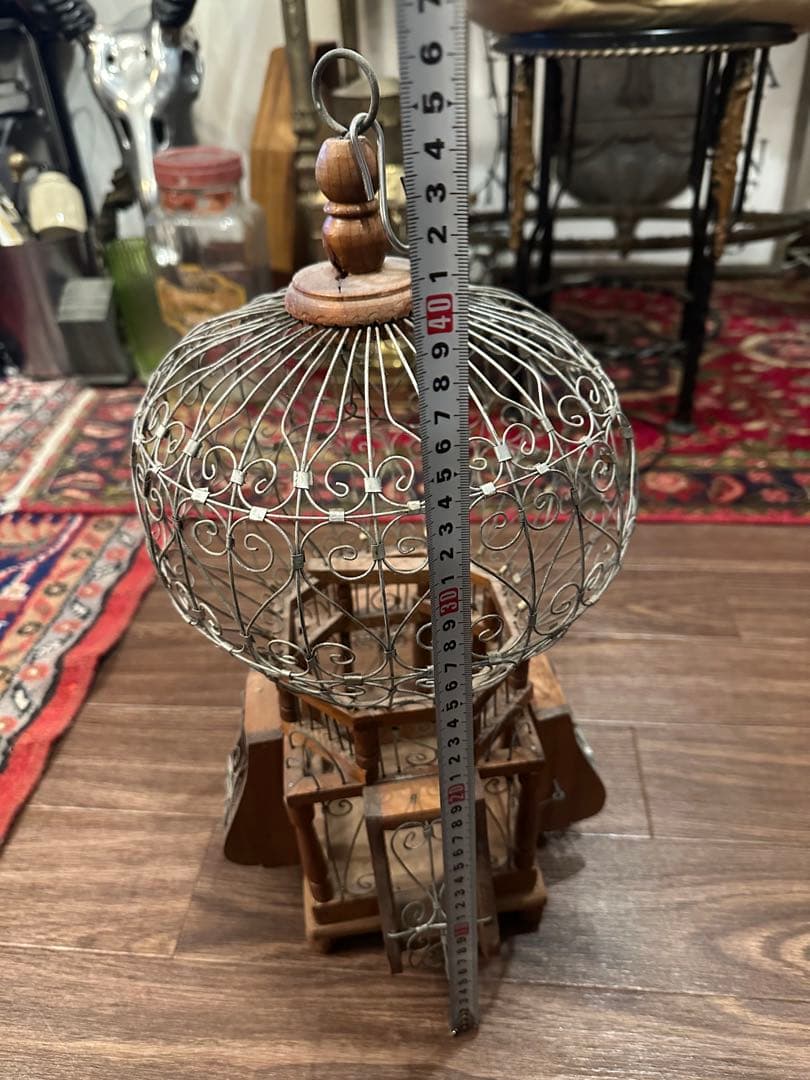 バードケージスタイル 置物 木製 金属製　アンティーク