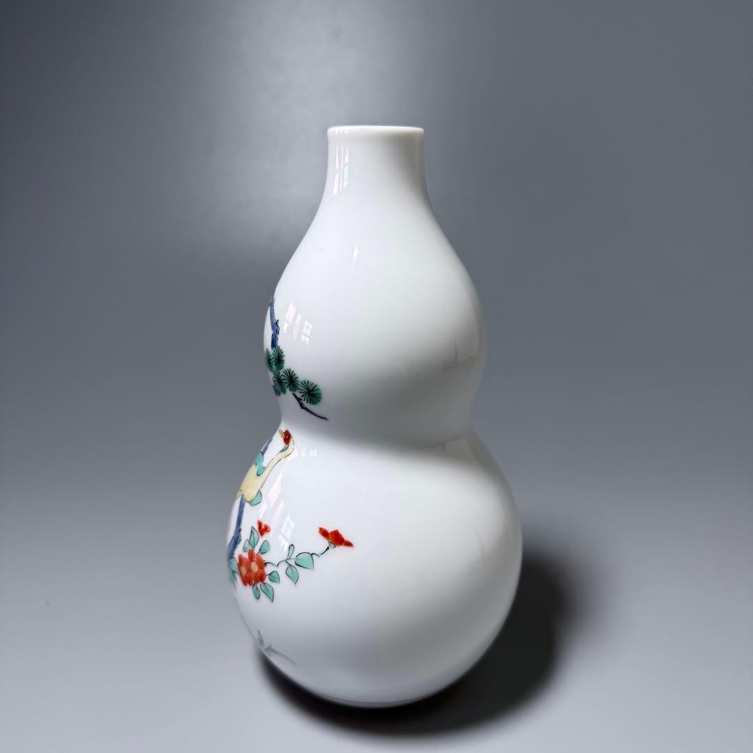 人間国宝　十四代　酒井田柿右衛門　錦松鶴文花瓶　人気の瓢箪形　本物