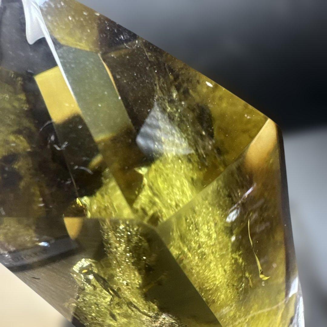 高透明 スモーキーシトリン原石 2点セット 台座付