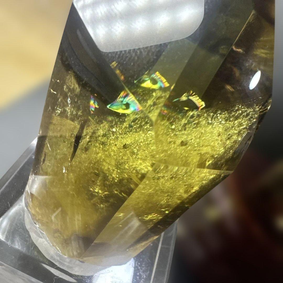 高透明 スモーキーシトリン原石 2点セット 台座付