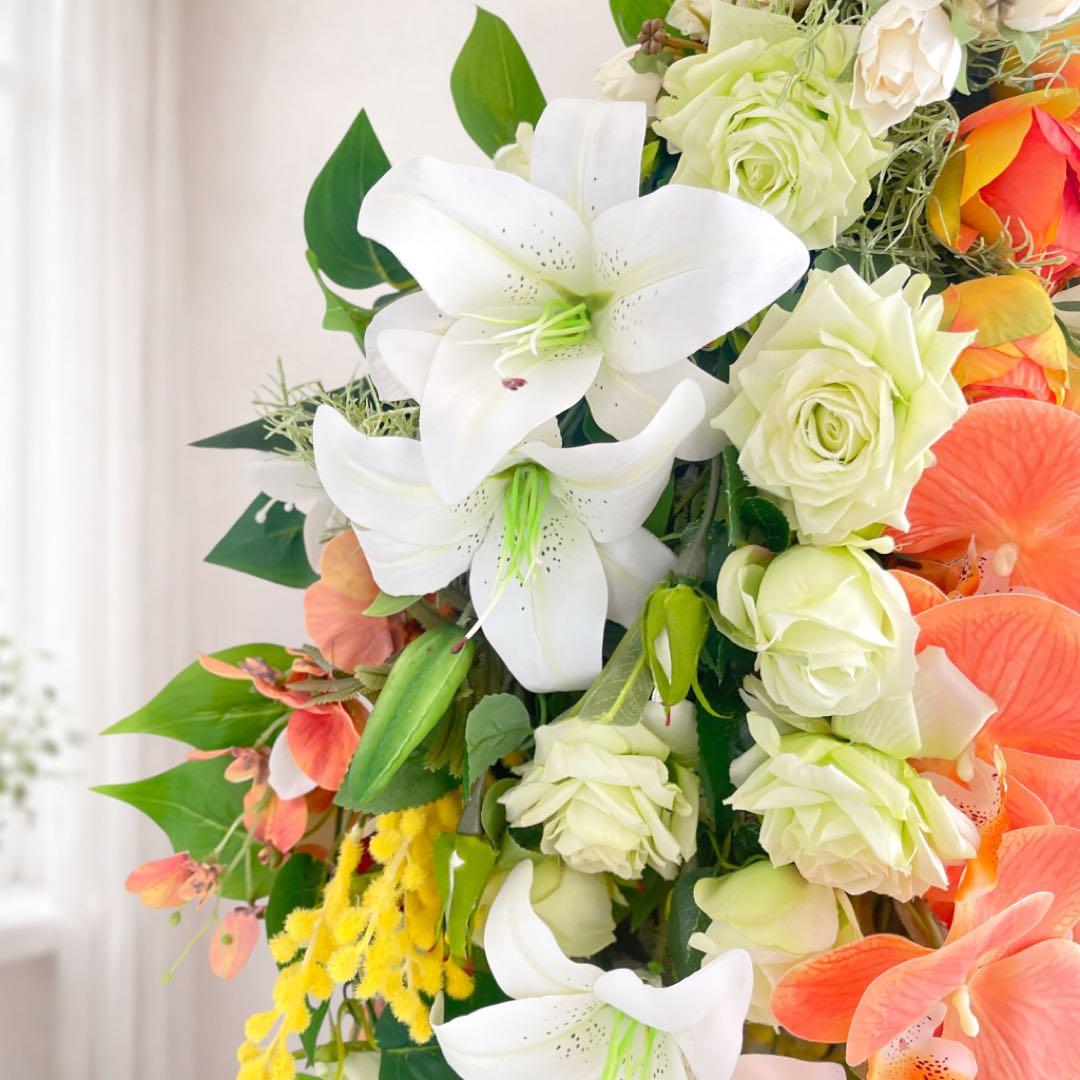 【光触媒】至高の華やぎ 胡蝶蘭と薔薇の特大ロングスワッグ（68cm） 春の彩り