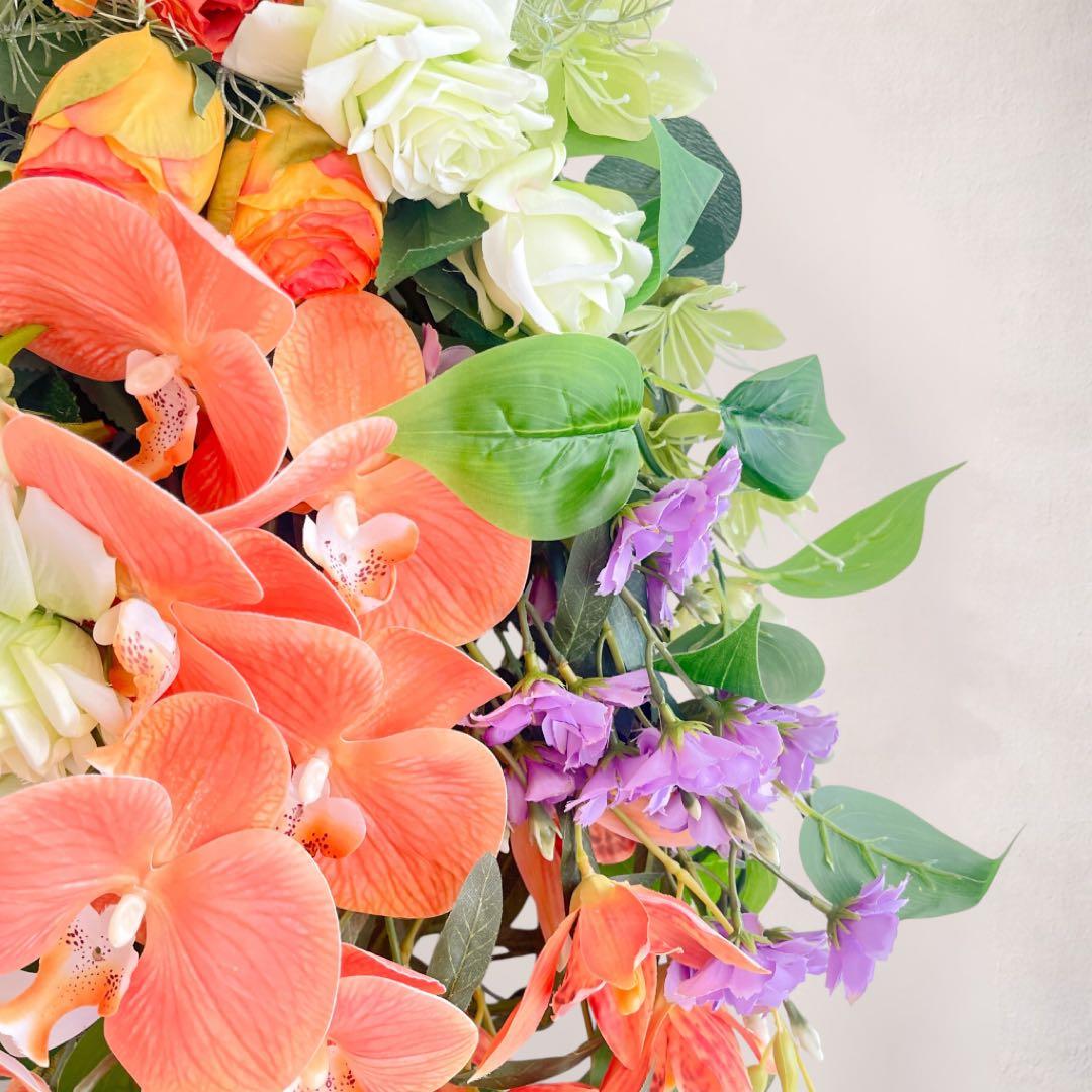 【光触媒】至高の華やぎ 胡蝶蘭と薔薇の特大ロングスワッグ（68cm） 春の彩り