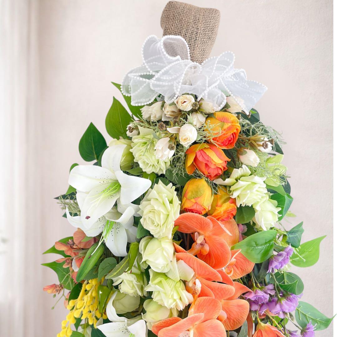 【光触媒】至高の華やぎ 胡蝶蘭と薔薇の特大ロングスワッグ（68cm） 春の彩り