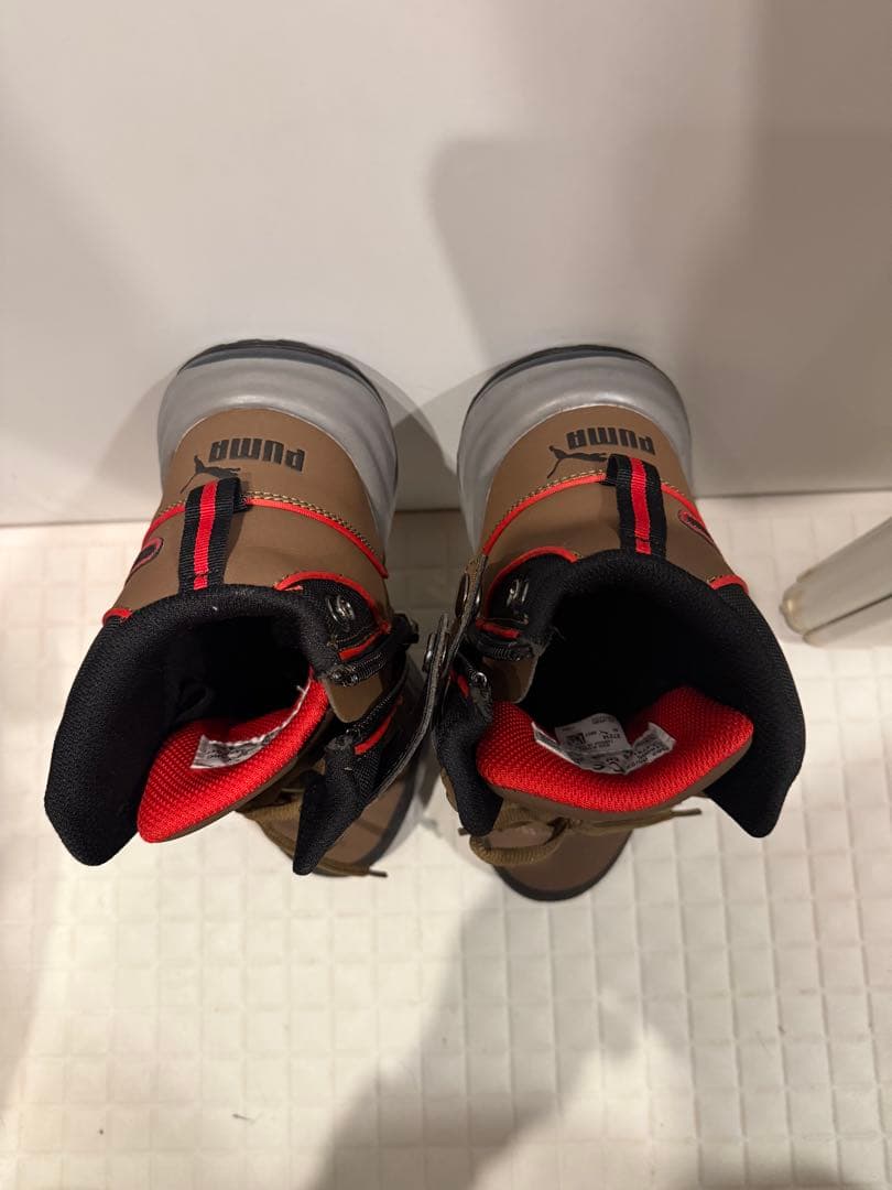 Pumaアスレチックライダー安全靴ディスクオリーブ系ブラウン系ジップアップBOA